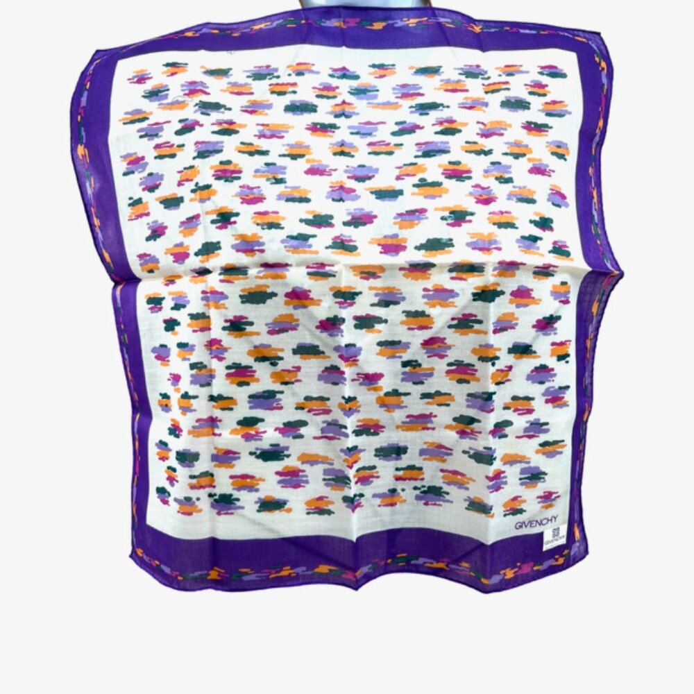 New Tag 2 Handker/MiniScarf 18" Givenchy & Guys Lanoche Purple Green Flora(31) - Picture 6 of 8